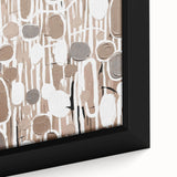 Close-up of an abstract modern design wall art piece featuring vibrant colors and geometric shapes, framed in black, ideal for contemporary home decor.