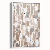 Abstract modern wall art featuring a framed canvas design in shades of white and gray, showcasing a contemporary aesthetic with sleek lines and geometric patterns, ideal for enhancing modern interiors.