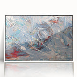 Framed wall art featuring an abstract splatter design in vibrant colors, set within a sleek white frame, perfect for modern decor.