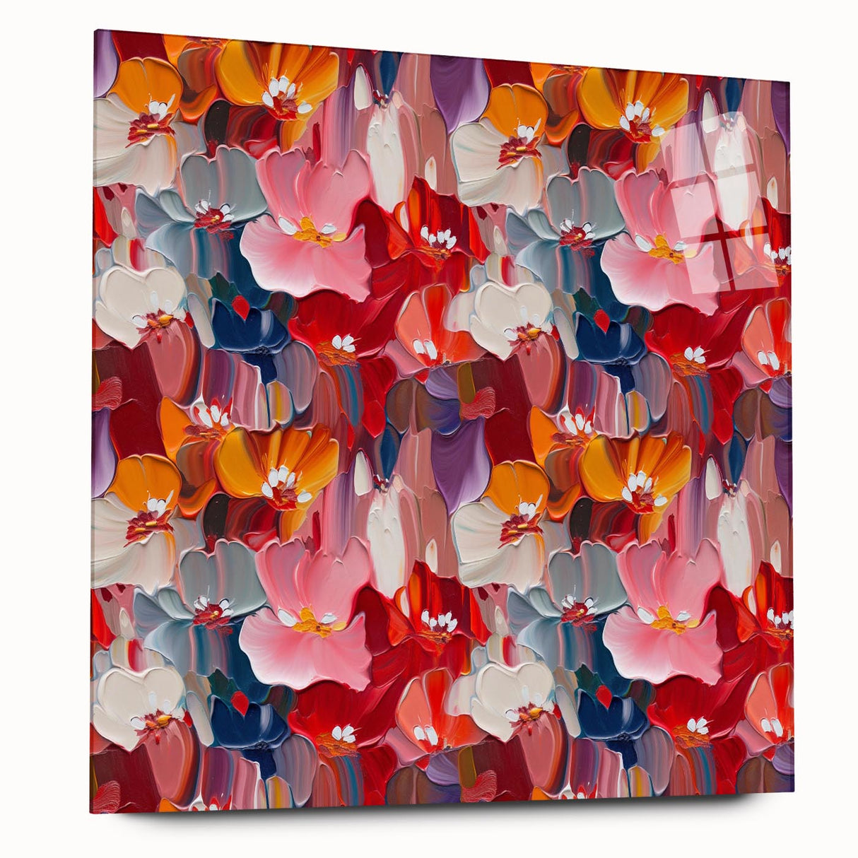 Abstract splatter wall art design displayed in a sleek acrylic frame, showcasing vibrant colors and dynamic patterns for modern decor.