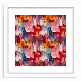 Abstract wall art featuring vibrant splatter designs in a sleek white frame with a mat, ideal for modern home decor and artistic spaces.