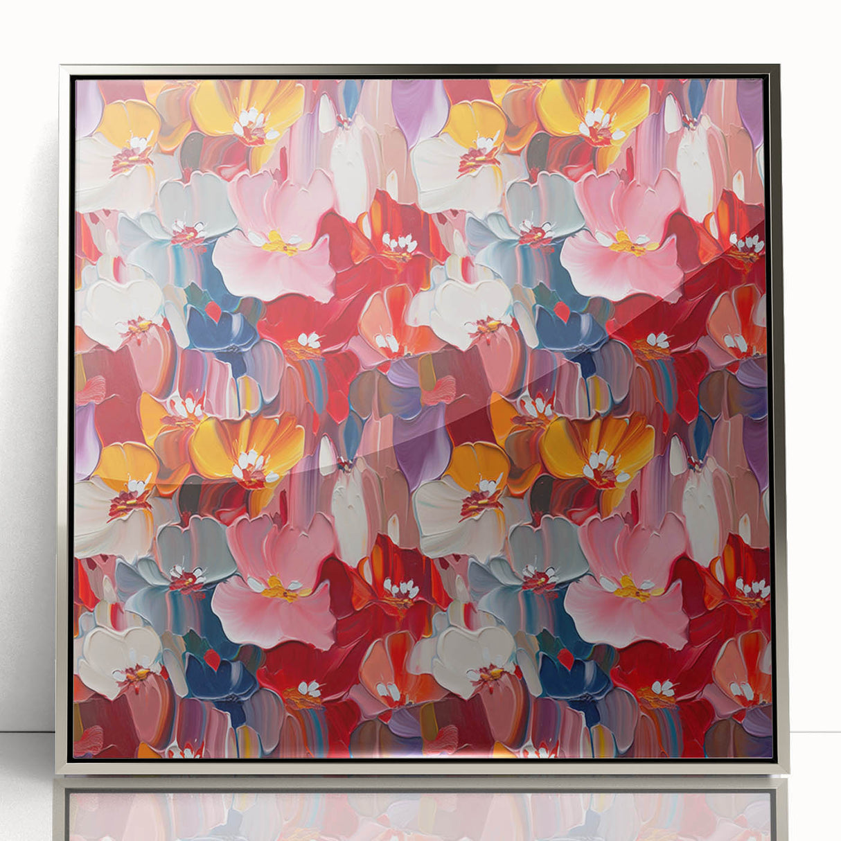 Framed abstract wall art featuring vibrant splatter designs in silver and blue tones, enhancing modern decor with artistic flair.