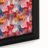 Abstract canvas wall art showcasing vibrant splatter designs in bold colors, framed elegantly for a modern decor accent.