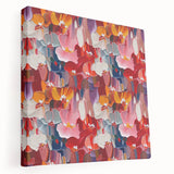 Colorful abstract splatter design on stretched canvas wall art, showcasing vibrant hues and dynamic patterns, perfect for modern decor.