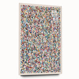 Colorful abstract splatter wall art design mounted on acrylic glass, showcasing vibrant hues and unique patterns in a modern setting.