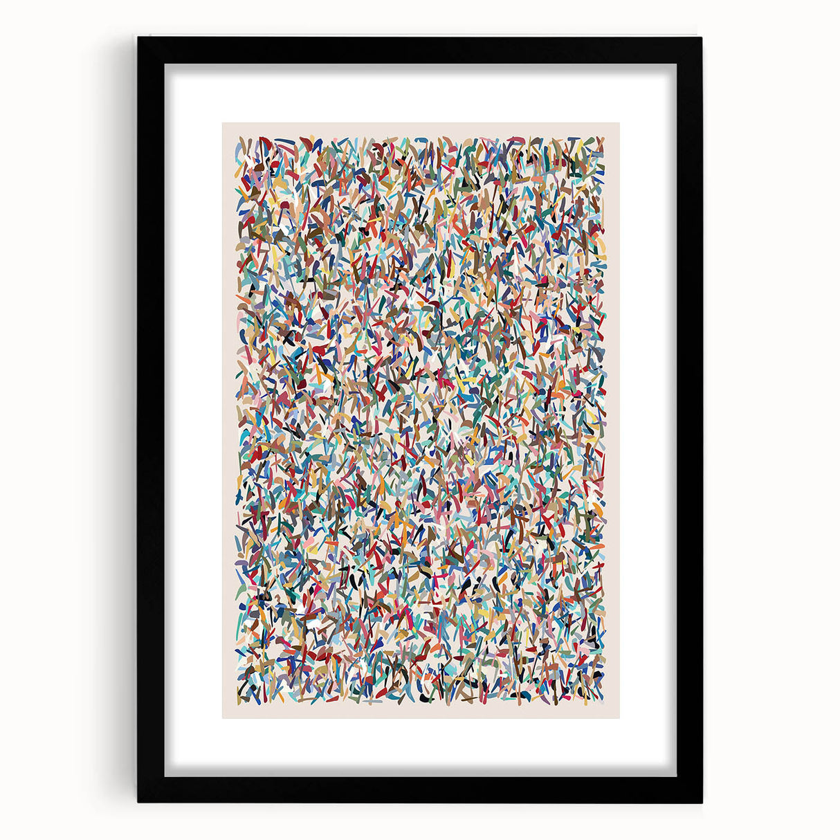 Framed abstract splatter wall art design in black, showcasing vibrant colors and dynamic patterns, perfect for modern home decor.