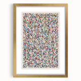 Framed abstract splatters wall art in gold, showcasing vibrant colors and textures, perfect for modern home decor or office spaces.