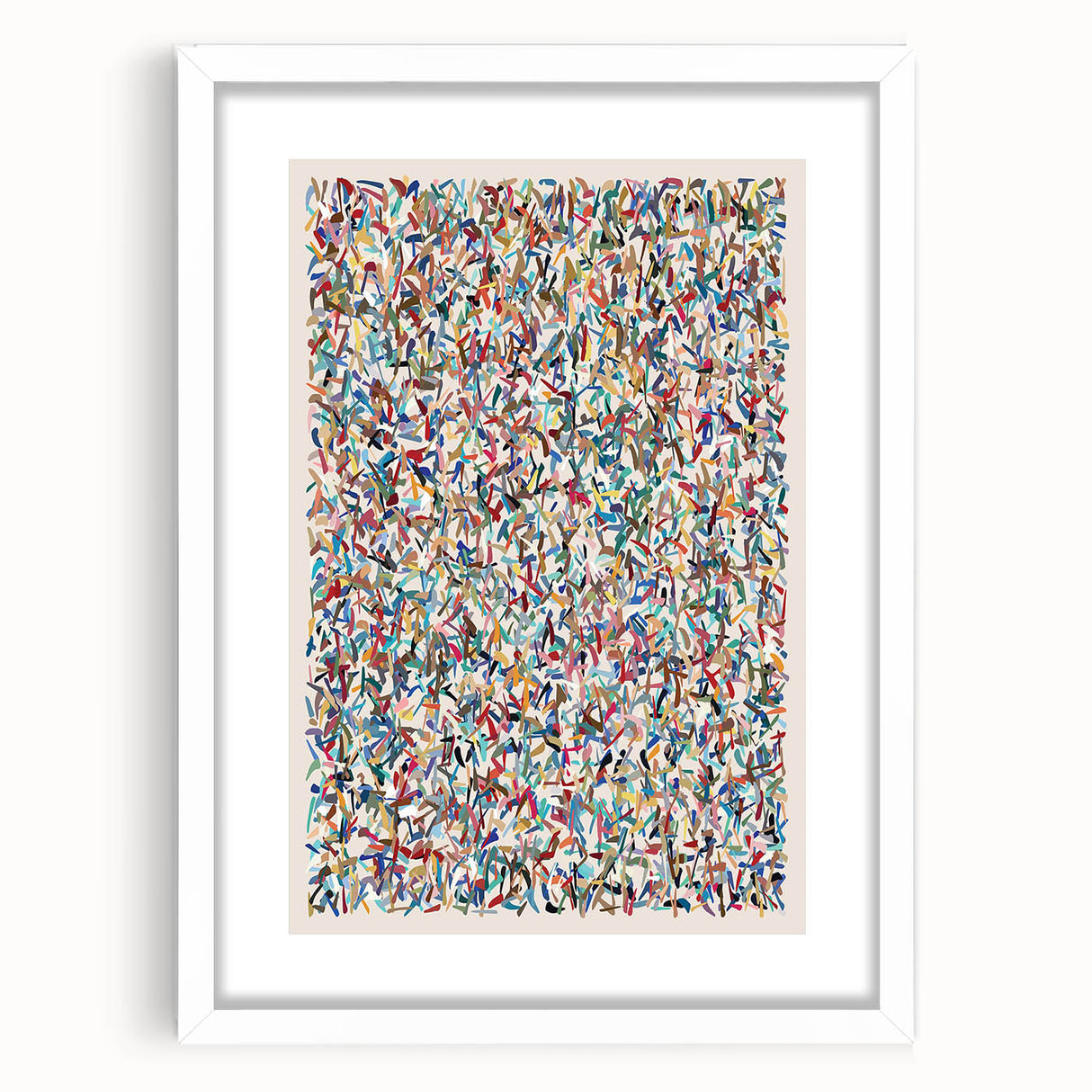 Framed abstract wall art featuring colorful splatters on a white background, designed for modern home decor with a contemporary aesthetic.