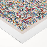 Abstract splatters wall art on rolled canvas showcasing vibrant colors and dynamic patterns, ideal for modern home decor and artistic expression.