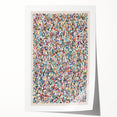 Colorful abstract splatter wall art print showcasing vibrant hues of blue, orange, and yellow, perfect for modern home decor and framing.