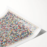 Colorful abstract splatter design wall art print showcasing vibrant hues of blue, yellow, and red, perfect for modern home decor.