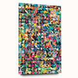 Abstract splatters wall art collection displayed in acrylic glass, showcasing vibrant colors and modern design, perfect for contemporary decor.