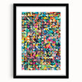 Framed abstract splatter wall art with a black mat, showcasing vibrant colors and dynamic patterns, perfect for modern home decor.