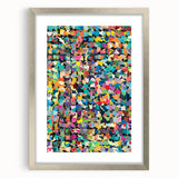 Framed abstract wall art showcasing vibrant splatter designs in a silver frame with matting, perfect for modern home decor.