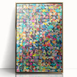 Framed abstract wall art design featuring vibrant gold splatters on a textured surface, adding a modern touch to any decor.