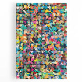 Colorful abstract splatter wall art on stretched canvas, showcasing vibrant hues and dynamic patterns, perfect for modern home decor.