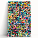 Colorful abstract splatter wall art on stretched canvas, showcasing vibrant hues and dynamic patterns, perfect for modern home decor.
