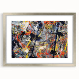 Framed abstract wall art featuring colorful splatter designs in a silver frame, enhancing modern decor with vibrant artistic flair.