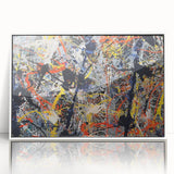 Framed abstract wall art displaying colorful splatter designs on a white background, perfect for modern home decor and artistic aesthetics.