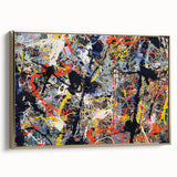 Framed abstract wall art featuring vibrant gold splatter designs on a textured canvas, showcasing a modern aesthetic ideal for home decor.