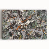 Colorful abstract splatter wall art on stretched canvas, showcasing vibrant hues of blue, yellow, and red, perfect for modern home decor.