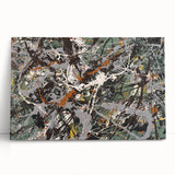 Abstract splatter wall art design on stretched canvas, showcasing vibrant colors and dynamic patterns, ideal for contemporary home decor.