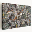 Abstract splatter wall art on stretched canvas, showcasing vibrant colors and dynamic patterns, ideal for modern home decor.