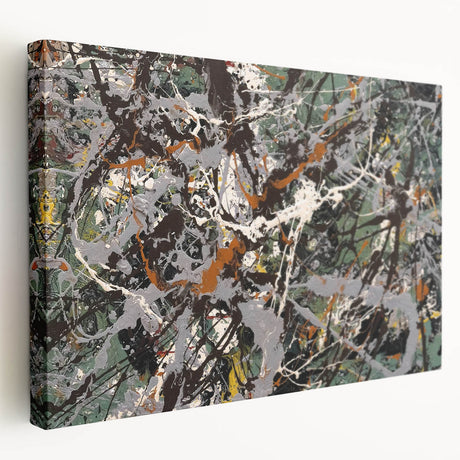 Abstract splatter wall art on stretched canvas, showcasing vibrant colors and dynamic patterns, ideal for modern home decor.