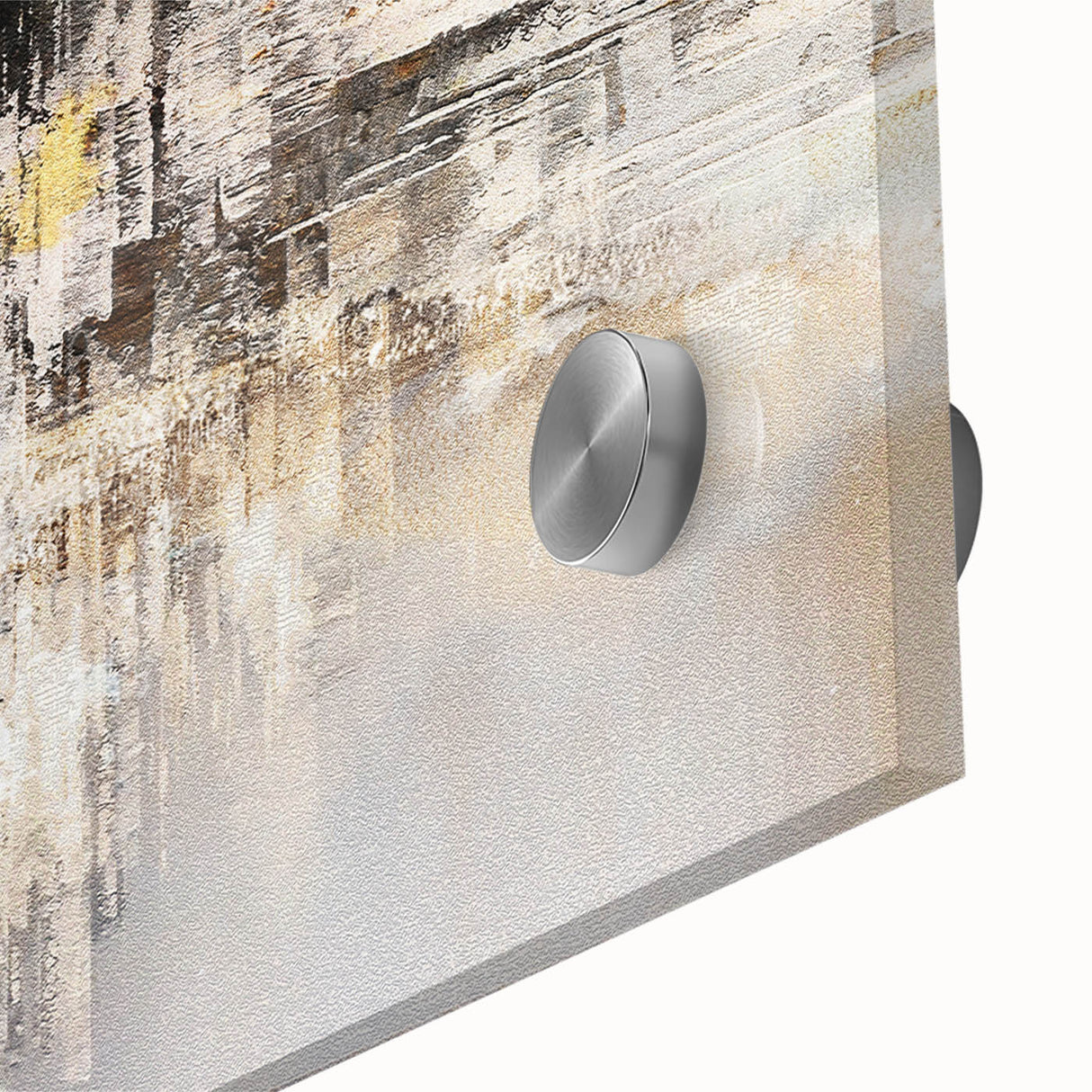 Close-up of an abstract splatter design wall art piece in vibrant colors, showcasing fluid shapes on acrylic glass for modern decor.