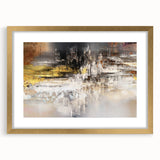 Abstract wall art print showcasing vibrant splatter designs in a gold frame with matting, ideal for modern decor and artistic spaces.