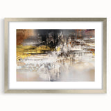 Framed abstract splatters wall art design in silver with a mat, showcasing vibrant colors and a modern aesthetic for contemporary decor.