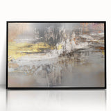 Framed abstract wall art featuring vibrant splatter designs in shades of blue, yellow, and red, showcasing a modern aesthetic for home decor.