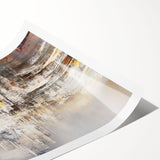 Colorful abstract splatters wall art print showcasing vibrant hues of blue, orange, and yellow, ideal for modern home decor and artistic spaces.