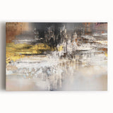 Vibrant abstract splatters wall art on stretched canvas, showcasing dynamic colors and fluid designs, perfect for modern home decor.