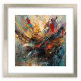 Abstract splatter wall art design with vibrant colors in a sleek silver frame, showcasing modern artistic expression perfect for contemporary decor.