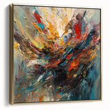 Framed abstract wall art showcasing vibrant gold splatters on a textured canvas, perfect for enhancing modern home decor.