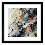Framed abstract splatter wall art design featuring vibrant colors and a sleek black frame, perfect for modern home decor.