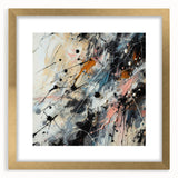 Framed abstract wall art showcasing colorful splatter designs in vibrant hues, accented with a gold frame and mat for a modern aesthetic.