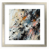 Framed abstract splatter wall art in silver, showcasing vivid colors and dynamic patterns, perfect for contemporary home decor.