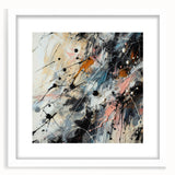 Abstract wall art featuring colorful splatter designs in a modern white frame with matting, perfect for contemporary home decor.