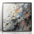 Framed abstract wall art featuring vibrant splatter designs in bold colors, set against a sleek black frame, perfect for modern decor.