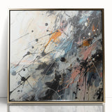 Framed abstract wall art featuring vibrant gold splatter designs on a textured surface, perfect for modern home decor and artistic flair.