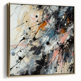 Framed abstract wall art featuring colorful splatter designs in gold and blue hues, perfect for modern decor and enhancing interior spaces.