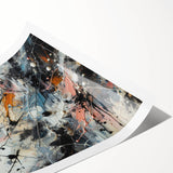 Abstract splatter design wall art print showcasing vibrant colors and dynamic shapes, ideal for modern decor and artistic expression.