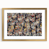 Framed abstract wall art showcasing vibrant splatter designs in shades of blue, gold, and white, perfect for modern decor enhancement.