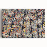 Abstract wall art canvas featuring vibrant splattered paint design in a range of colors, perfect for modern home decor and artistic spaces.
