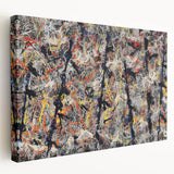 Abstract splatters design wall art on stretched canvas, showcasing vibrant colors and dynamic patterns, ideal for modern home decor.