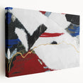 Abstract wall art design showcasing vibrant strokes and lines in various colors on a stretched canvas, perfect for modern home decor.