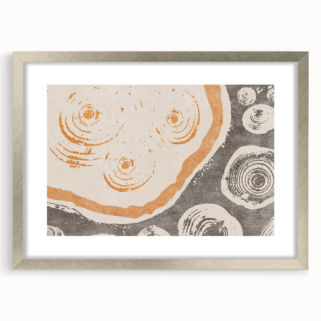 Abstract wall art print showcasing elegant strokes and lines in soft pastel colors, framed in a sleek silver matte frame, perfect for modern decor.