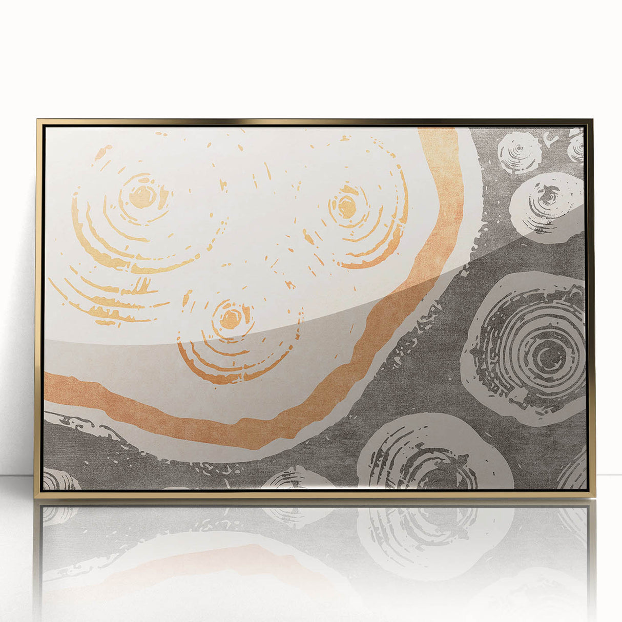 Framed abstract wall art showcasing elegant strokes and lines in gold and black, ideal for modern decor and enhancing living spaces.